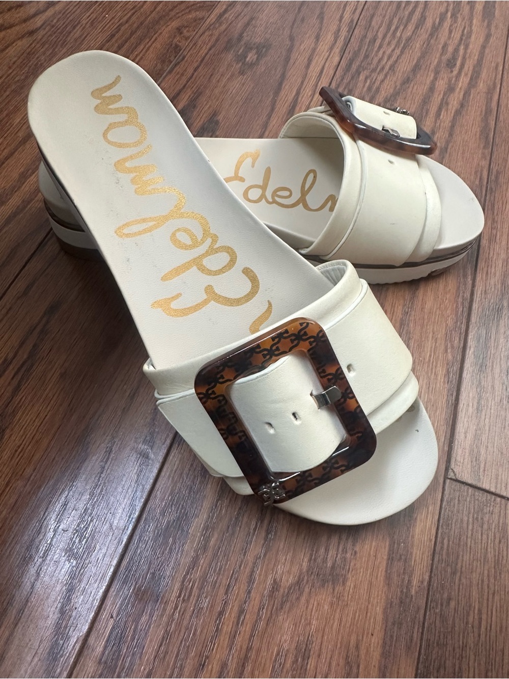 Sam Edelman Cream Slide Mules with Tortoiseshell Buckle